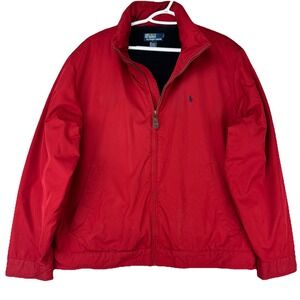 Polo Ralph Lauren Red Fleece Lined Winter Jacket XL Heavy Bomber Preppy Y2K Hood